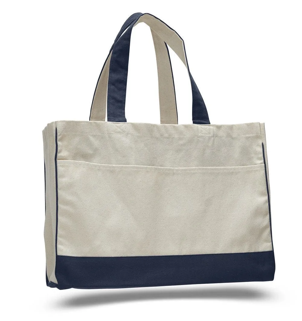 12 ct Cotton Canvas Tote Bag with Inside Zipper Pocket - By Dozen