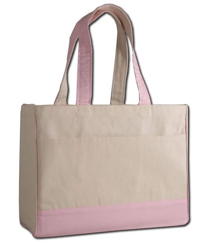 12 ct Cotton Canvas Tote Bag with Inside Zipper Pocket - By Dozen