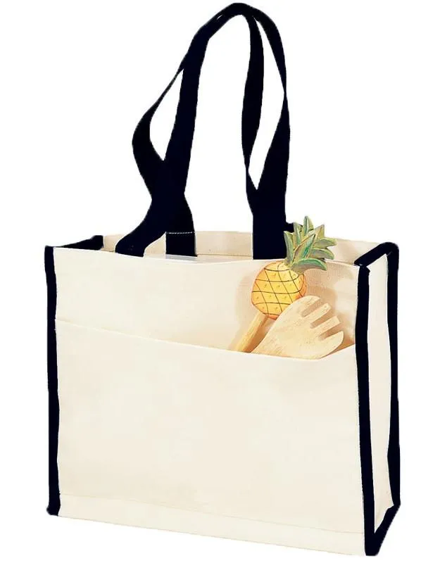 12 ct Heavy Canvas Tote Bag with Colored Trim - By Dozen