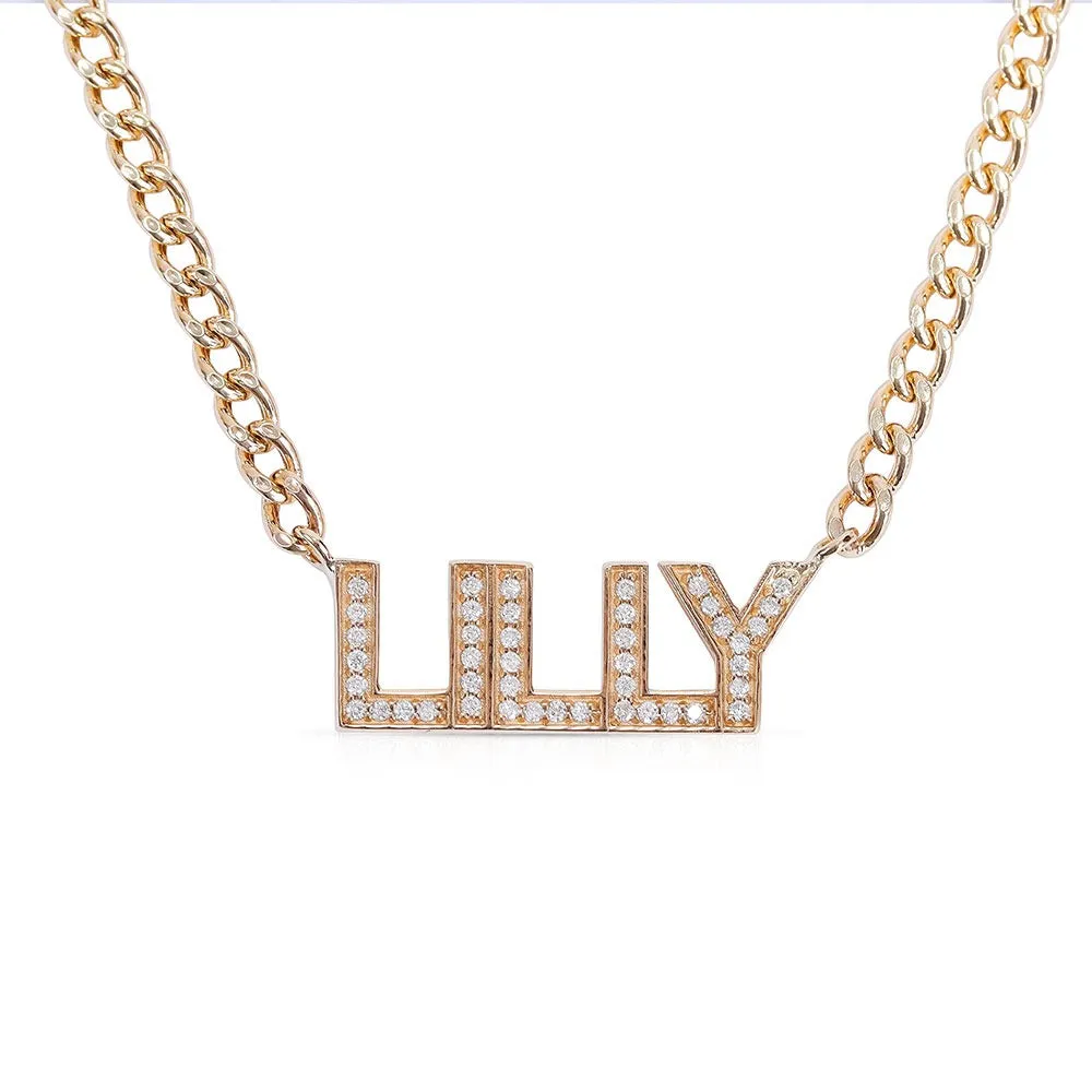 14K GOLD AND DIAMOND CHUNKY PERSONALIZED NECKLACE