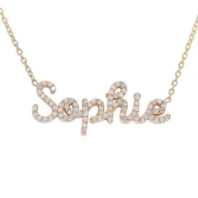 14K GOLD AND DIAMOND PERSONALIZED ROUNDED SCRIPT NECKLACE