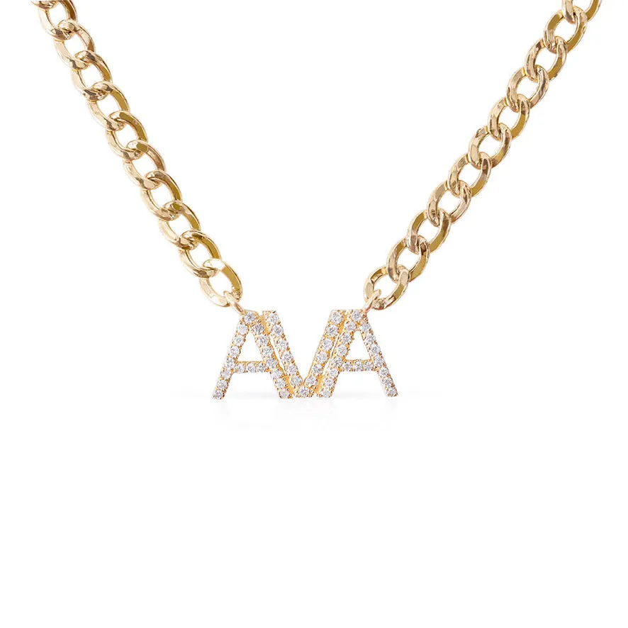 14K GOLD AND DIAMOND PERSONALIZED SIMPLE BLOCK NECKLACE