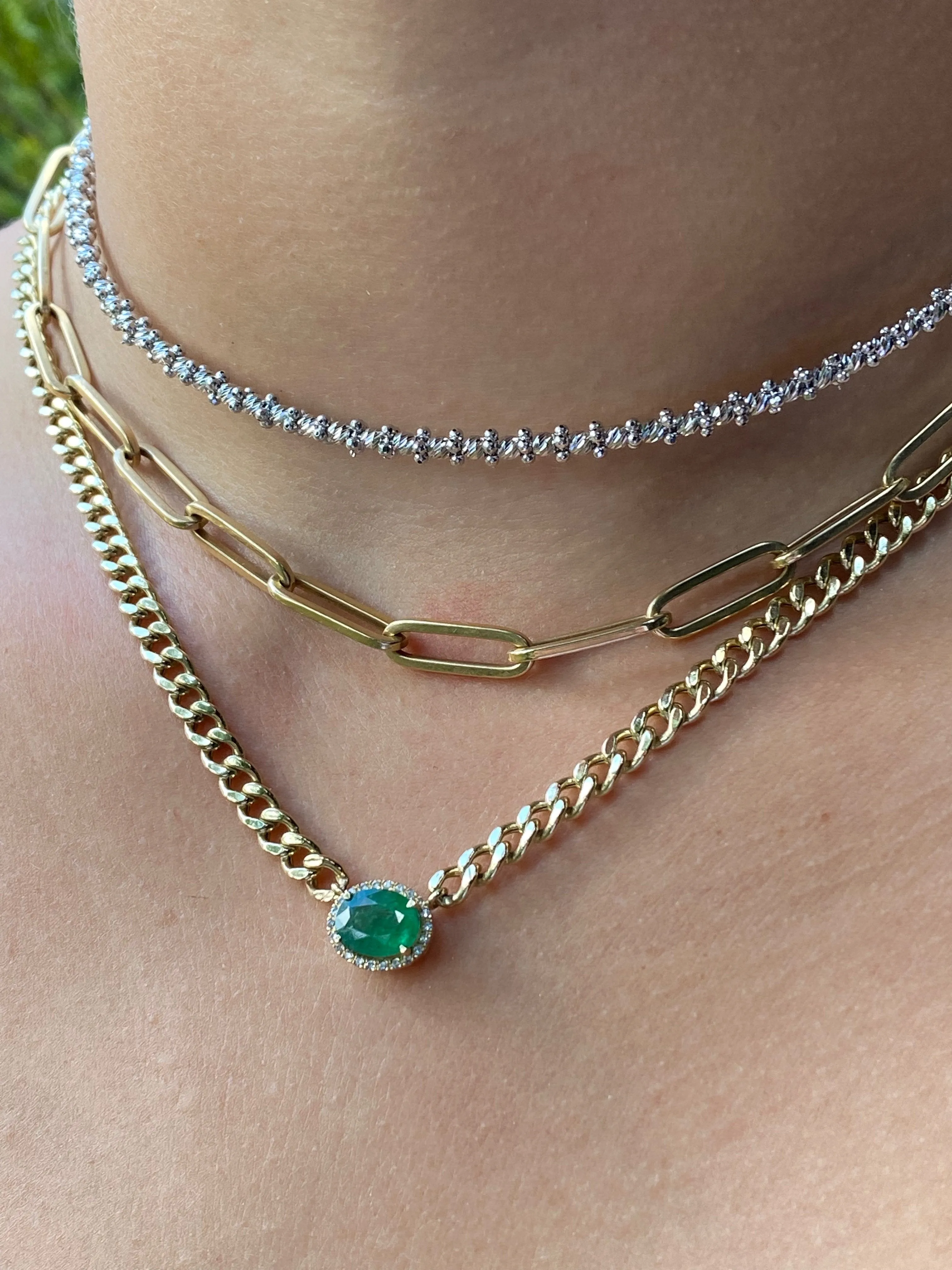 14K GOLD EMERALD & DIAMOND CUBAN LINK NECKLACE