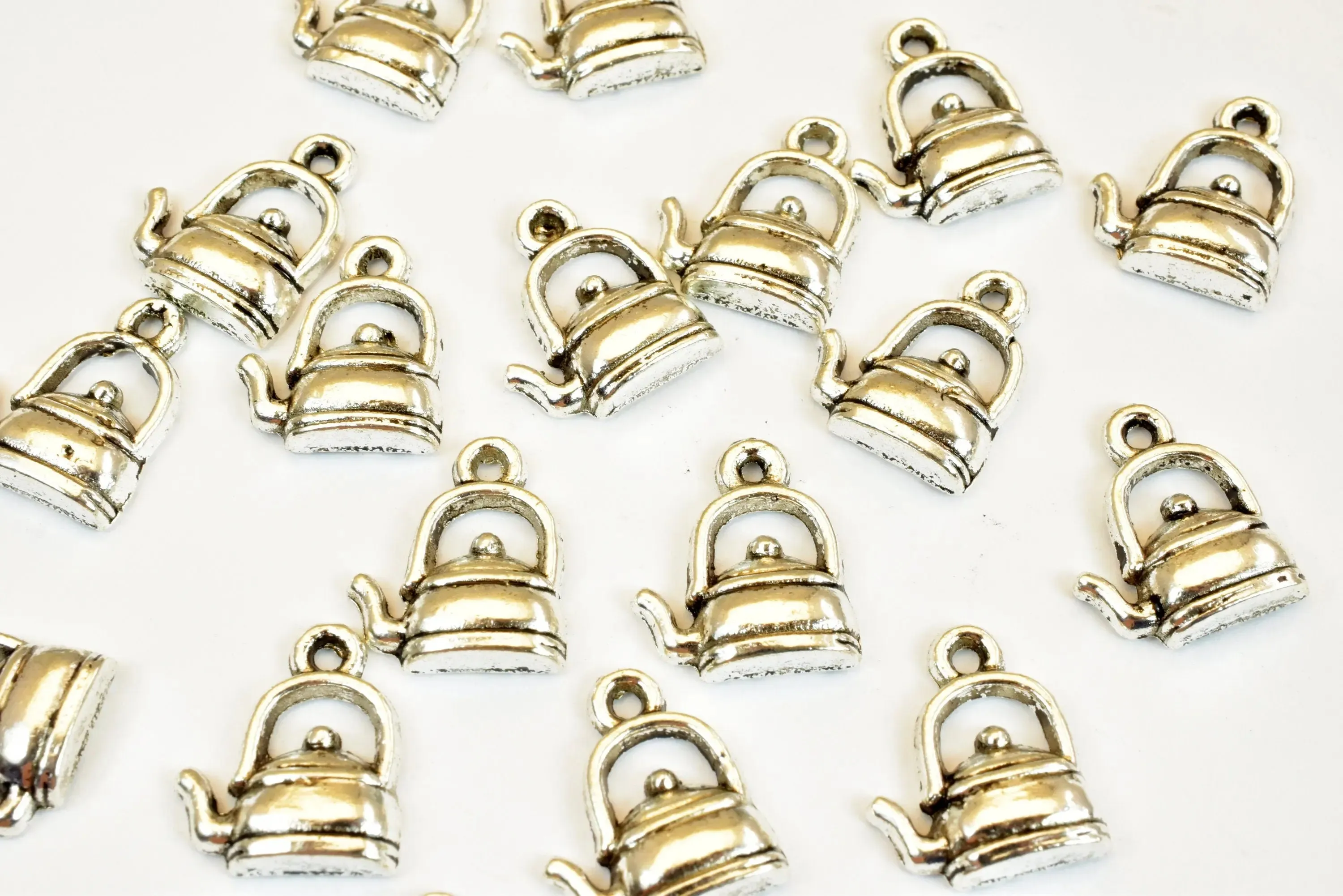 18 PCs Kettle Charms Alloy Silver Size 15x13mm Jump Ring Size 2mm For Jewelry Making