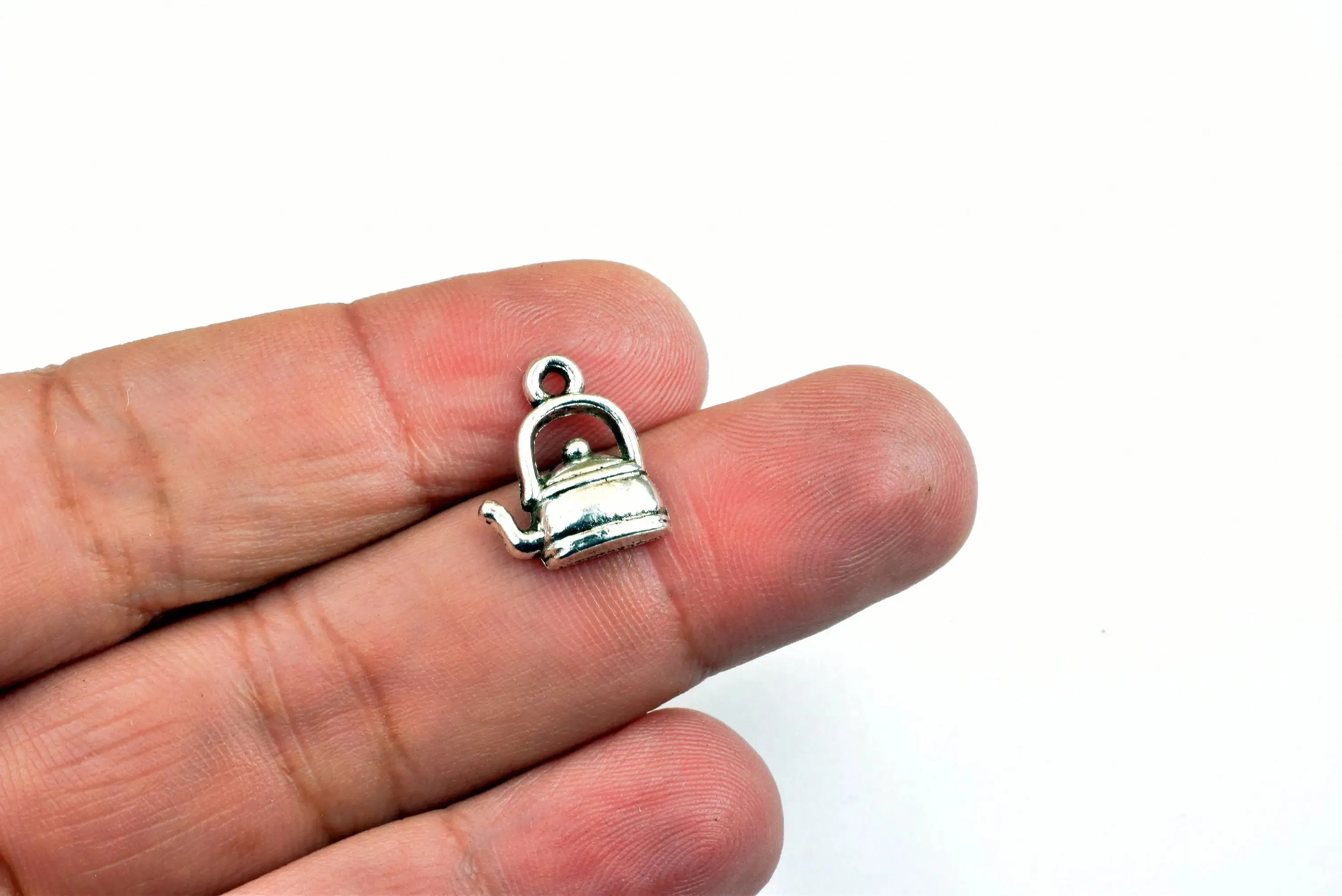 18 PCs Kettle Charms Alloy Silver Size 15x13mm Jump Ring Size 2mm For Jewelry Making