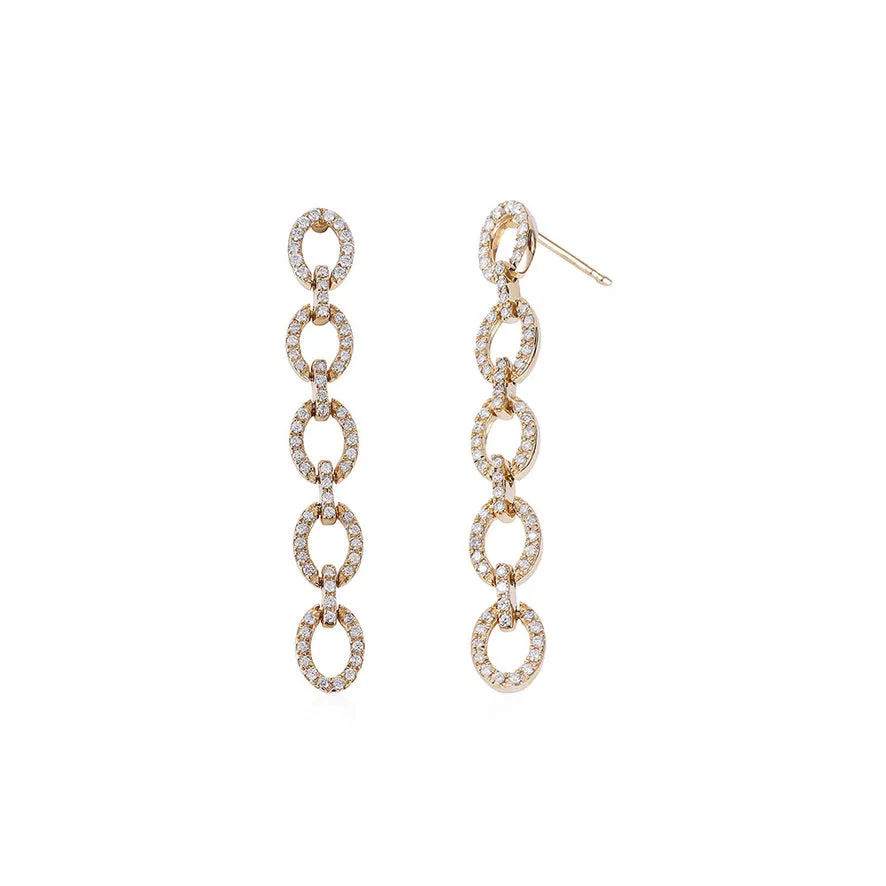 18K GOLD AND DIAMOND OVAL CHAIN LINK DROP EARRINGS