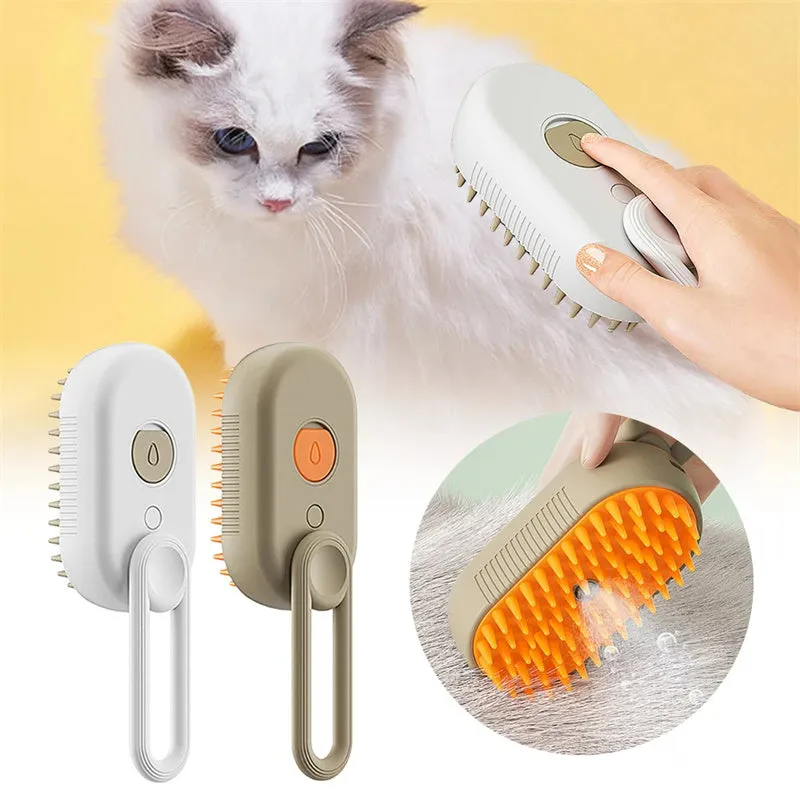 3-in-1 Cat Steam Brush and Dog Grooming Brush - Electric Spray for Massage and Hair Removal