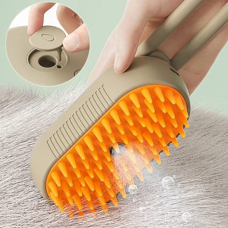 3-in-1 Cat Steam Brush and Dog Grooming Brush - Electric Spray for Massage and Hair Removal