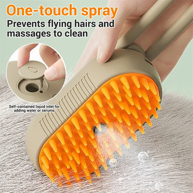 3-in-1 Cat Steam Brush and Dog Grooming Brush - Electric Spray for Massage and Hair Removal