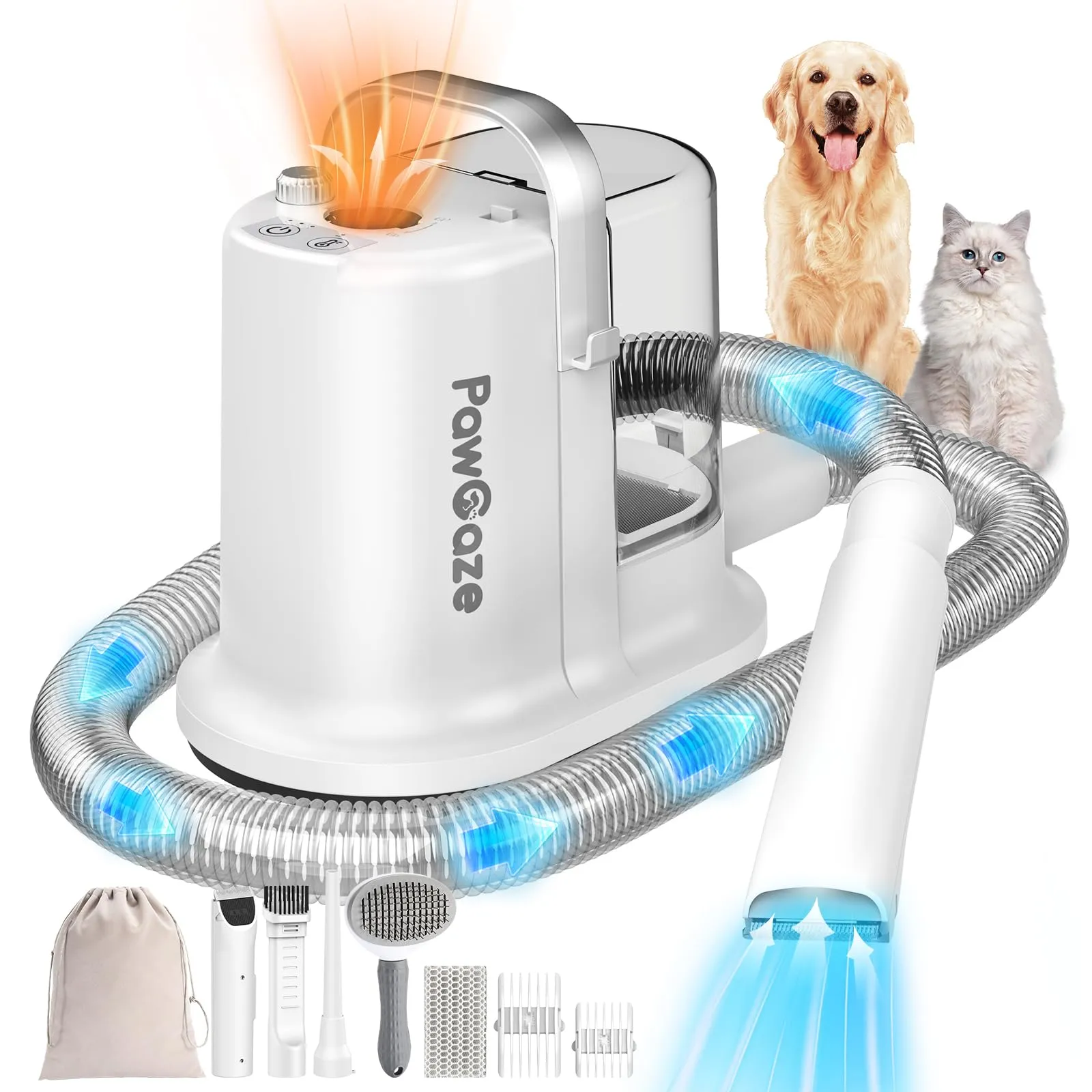 3 in 1 Pet Grooming Vacuum & Hot/Cold Dryers,Quiet Dog Grooming Kit,13000Pa Strong Dog/Cat Vacuum Cleaners for Shedding,Suction 99.99% Pet Hair,4 Pet Grooming & Trimmer Tools. (White)