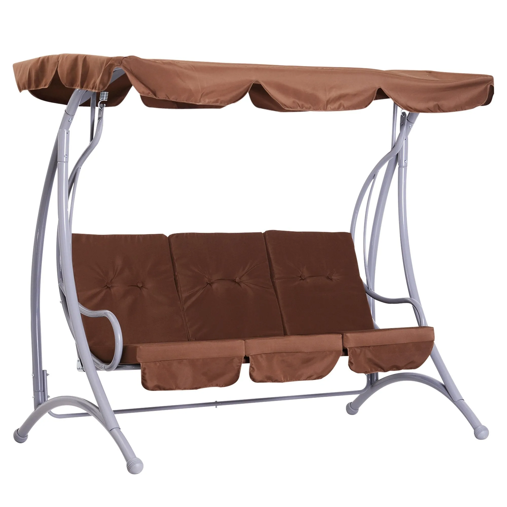 3 Seater Garden Metal Swing Bench - Coffee