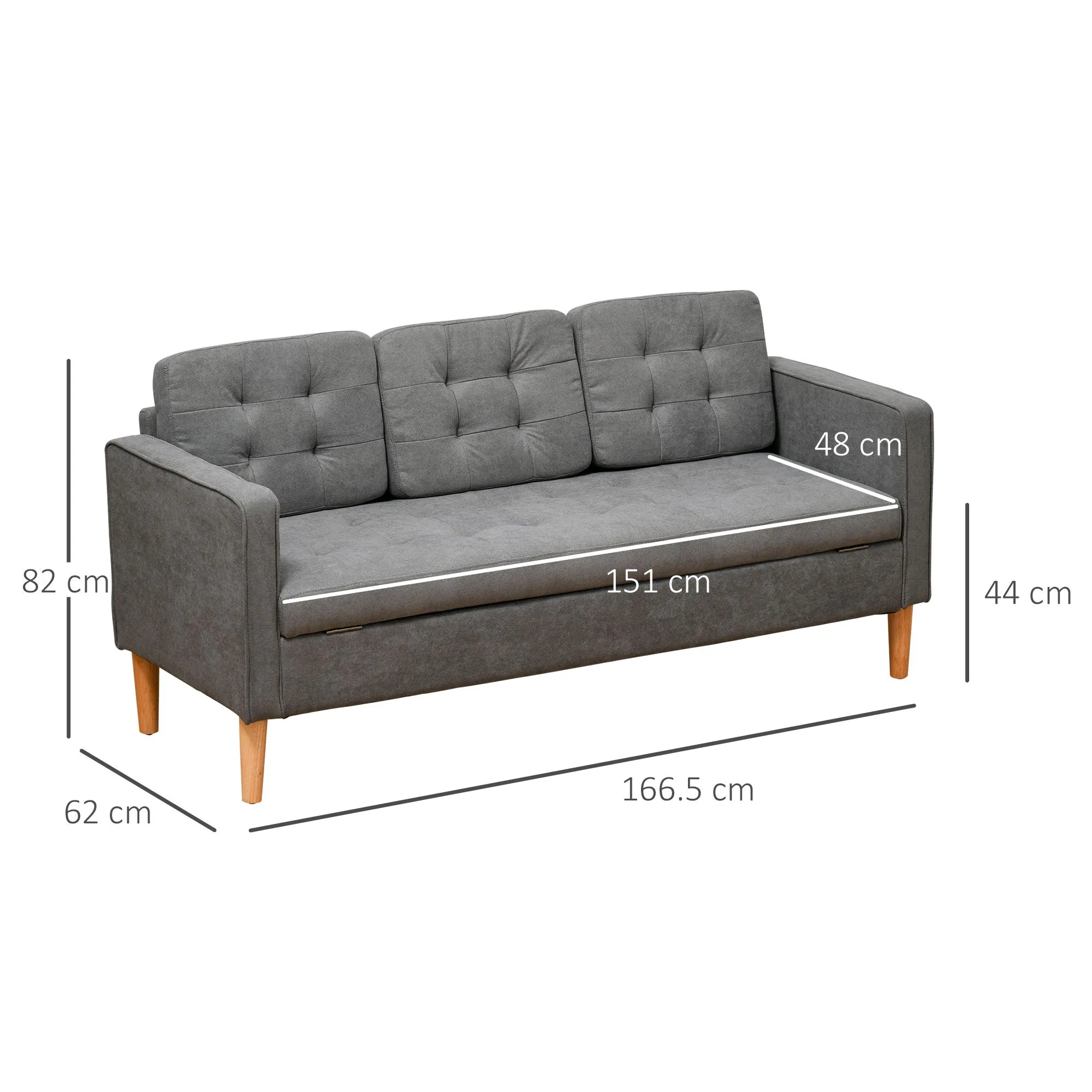 3 Seater Sofa With Storage - Grey