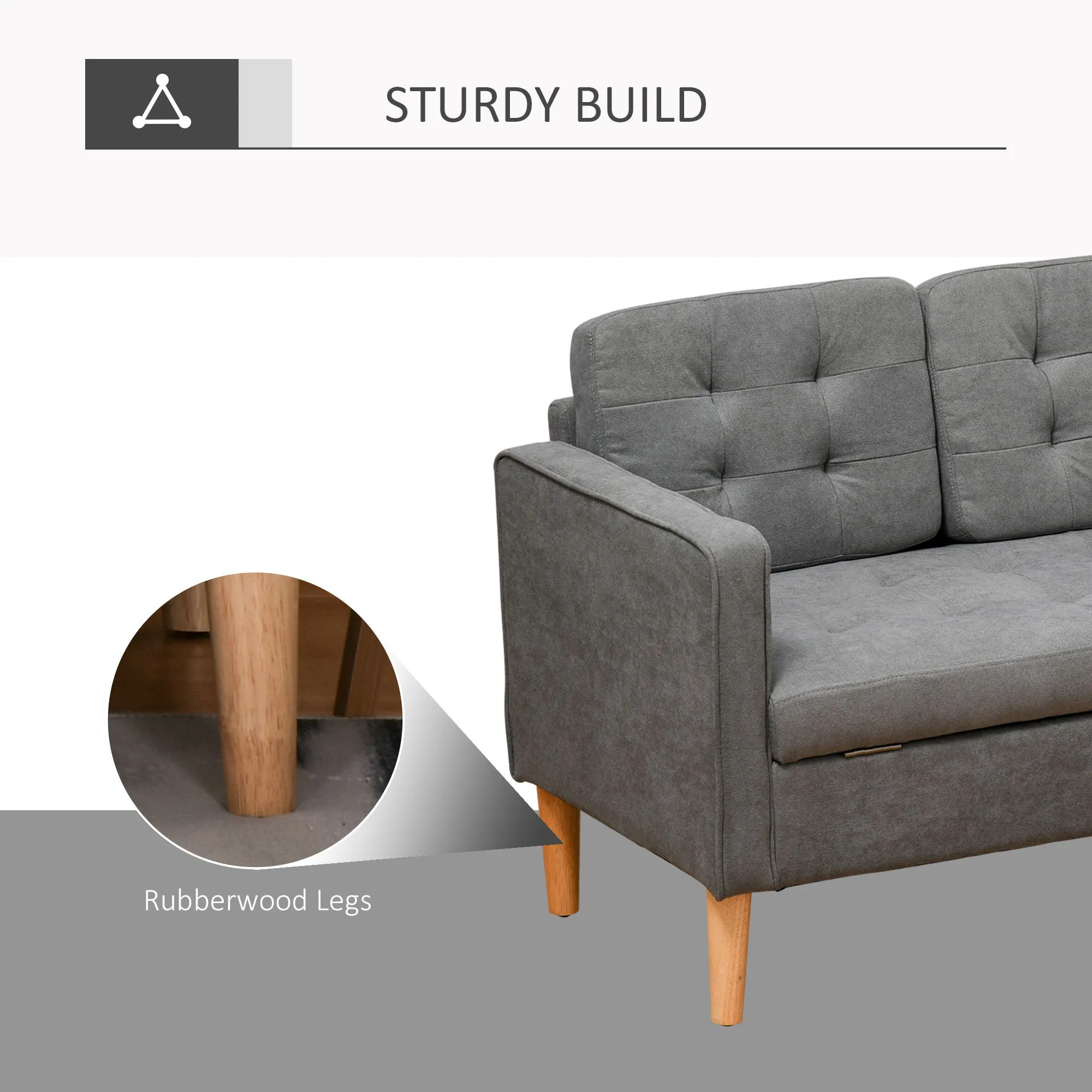 3 Seater Sofa With Storage - Grey