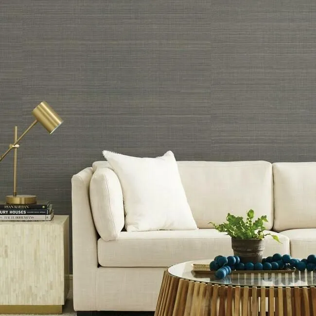 Abaca Weave Wallpaper in Charcoal from the Elegant Earth Collection