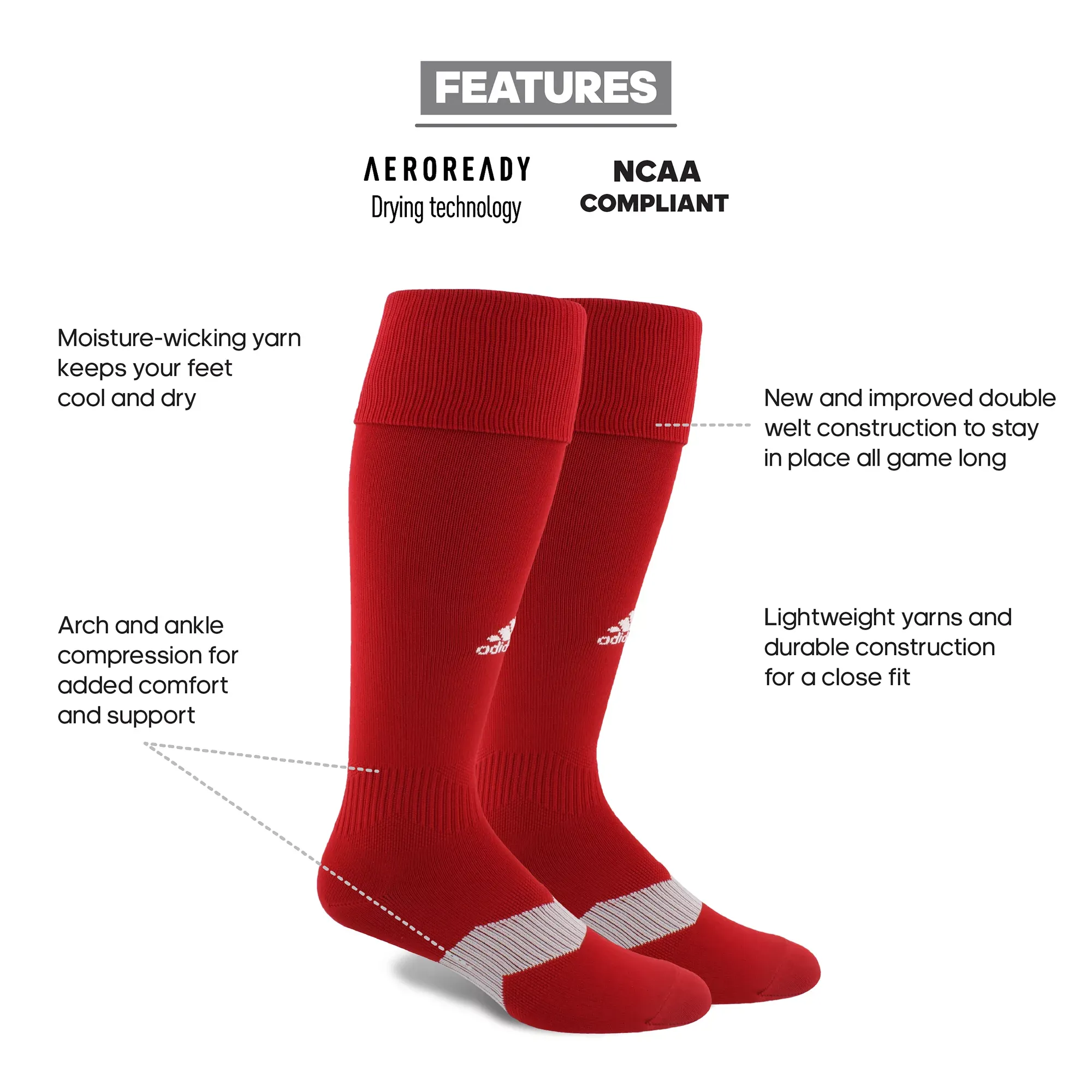 Adidas Metro V OTC Soccer Sock-Red