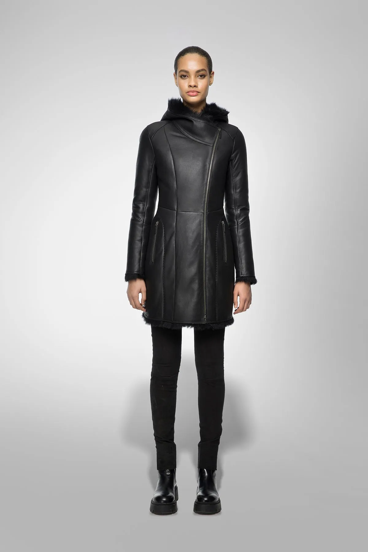 Amelie - Black Shearling Coat