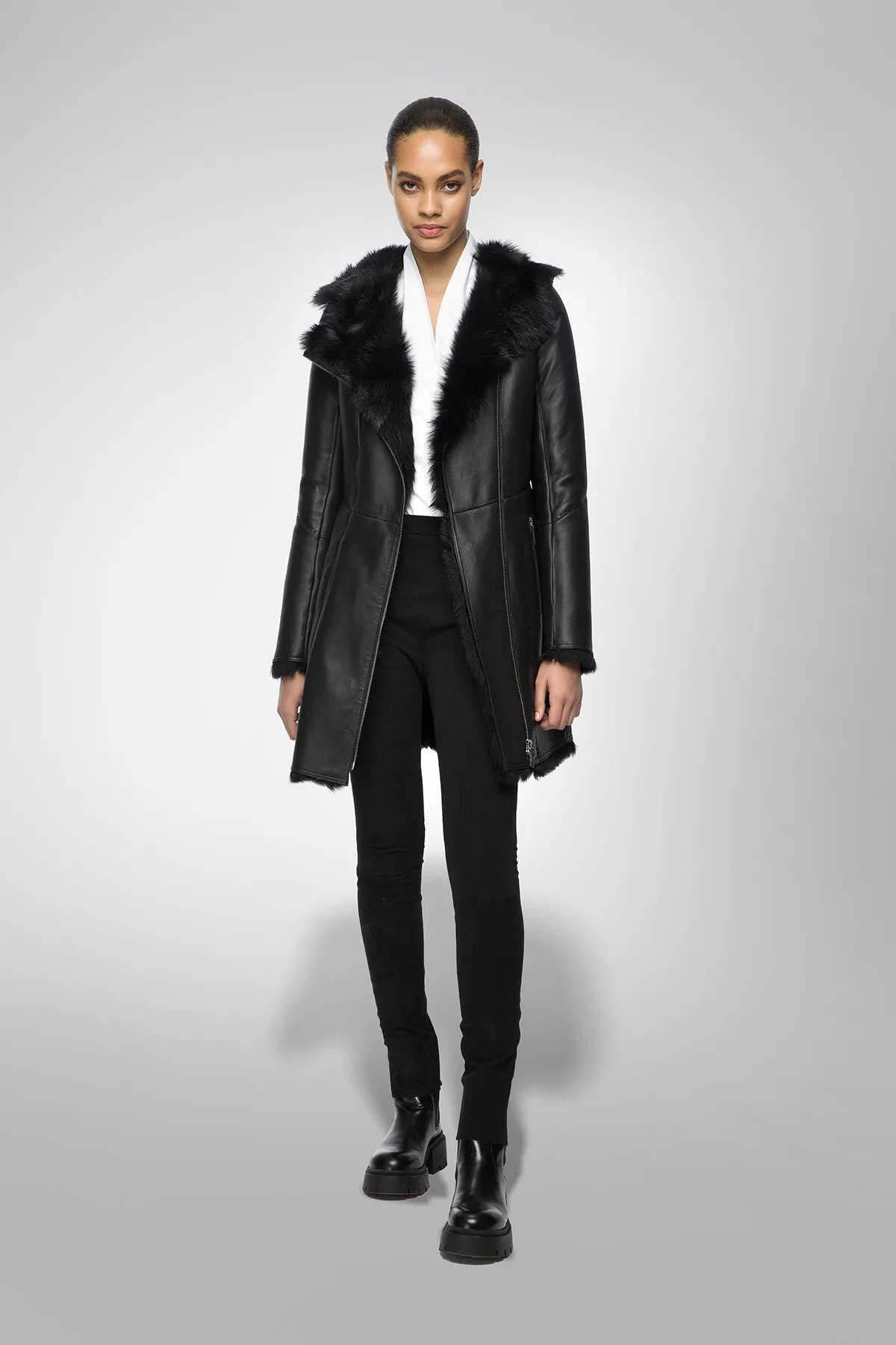 Amelie - Black Shearling Coat