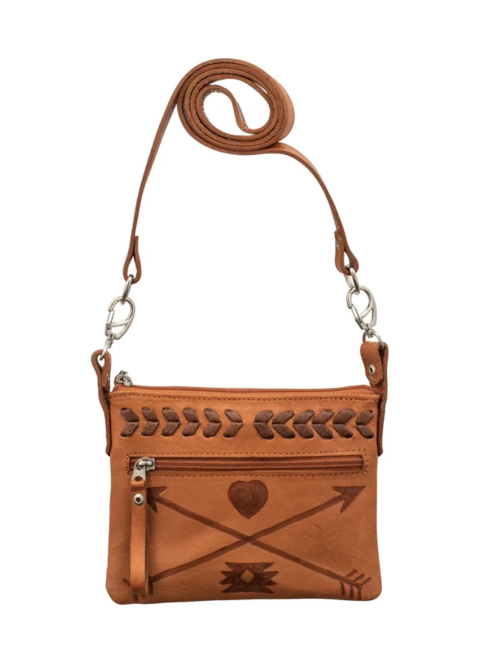 American West 6415884 Ladies Friendship Arrows Trail Rider Hip Crossbody Bag Natural Tan