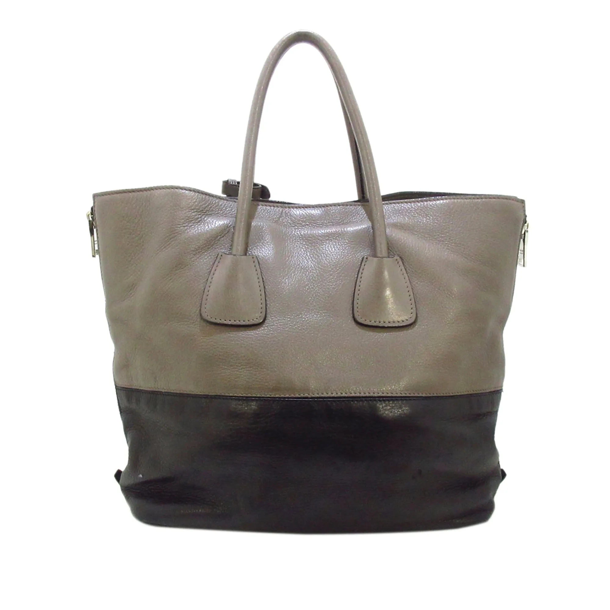 Black Prada Glace Calf Zippers Tote Bag