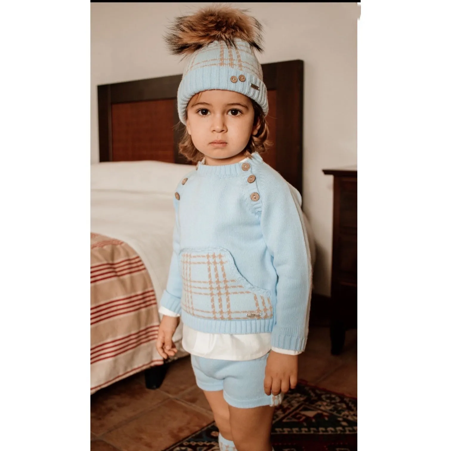 Boys Blue and Camel Short Set