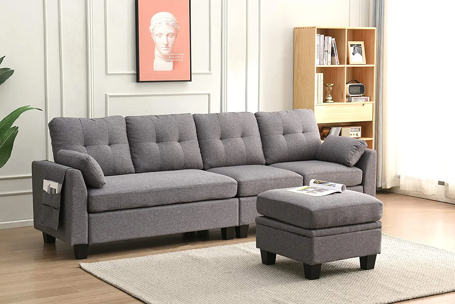 Brunswick Large 4-Seater Storage Chaise Sofa in Dark Grey