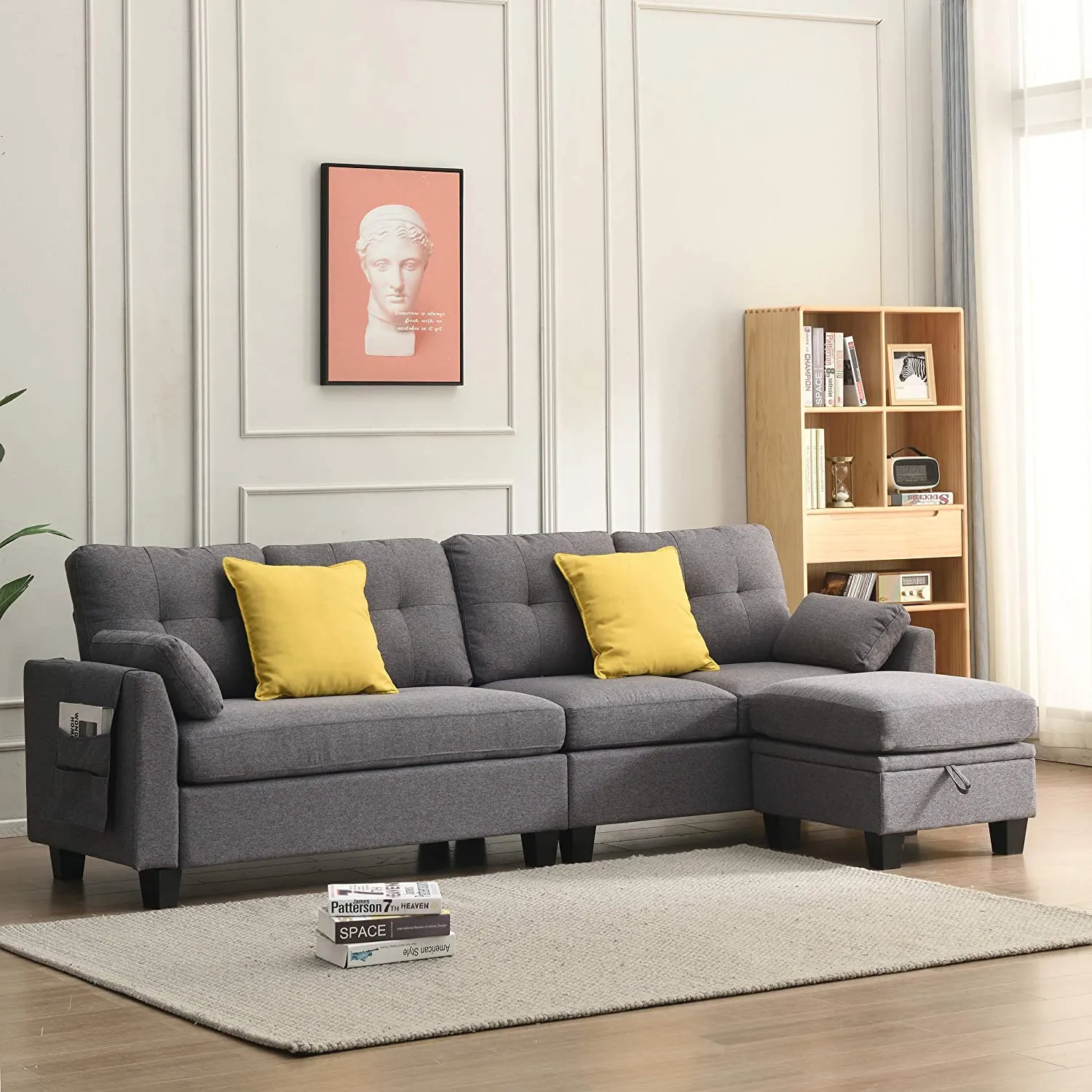 Brunswick Large 4-Seater Storage Chaise Sofa in Dark Grey