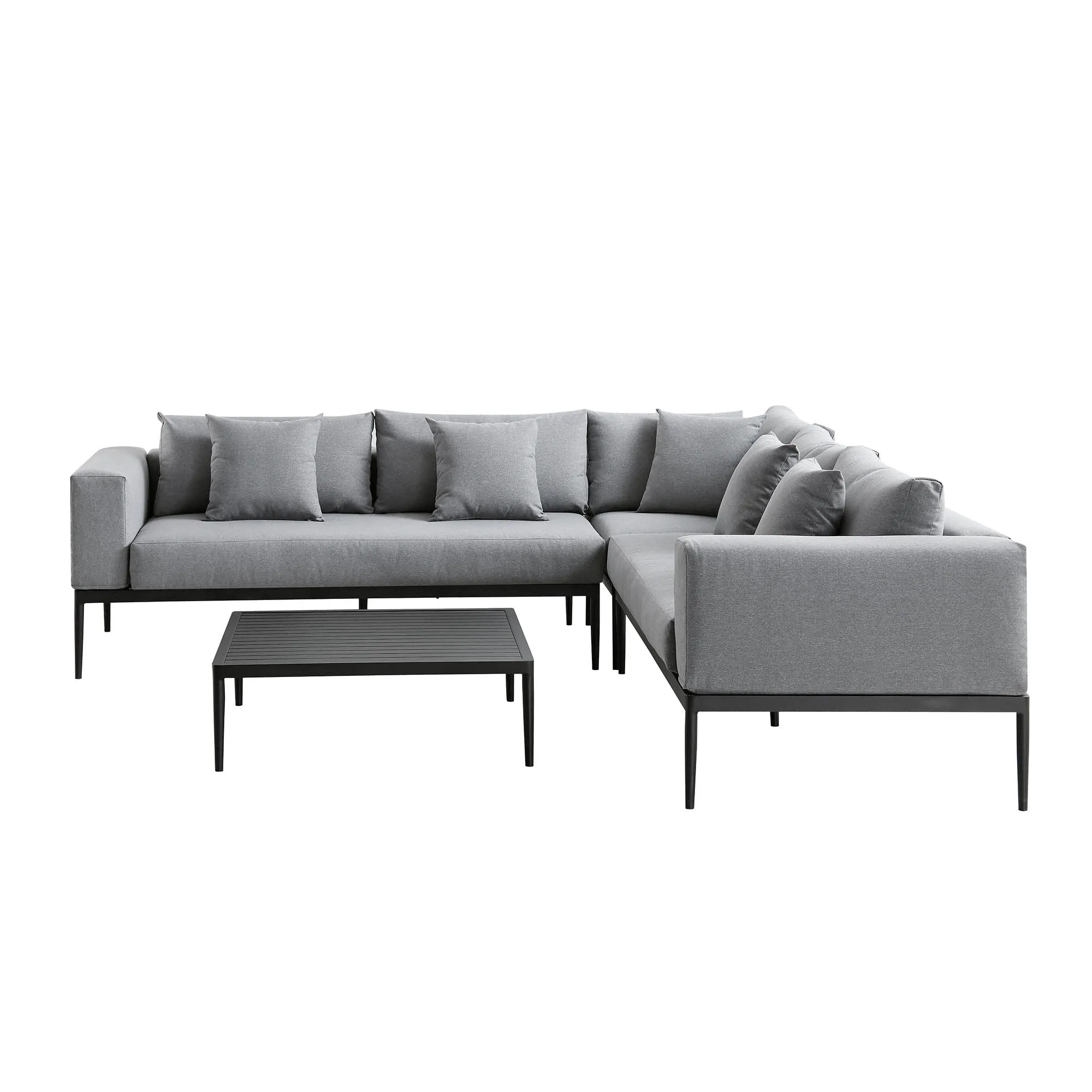 Calabasas Large Outdoor Fabric Aluminium Frame Corner Sofa Set with Coffee Table, Dark Grey