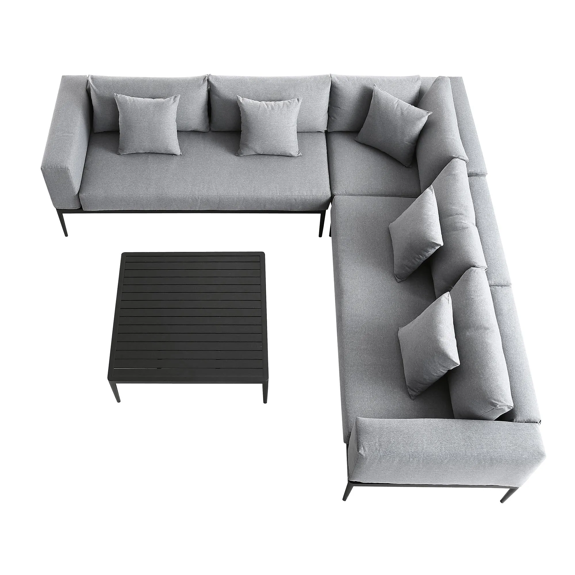 Calabasas Large Outdoor Fabric Aluminium Frame Corner Sofa Set with Coffee Table, Dark Grey