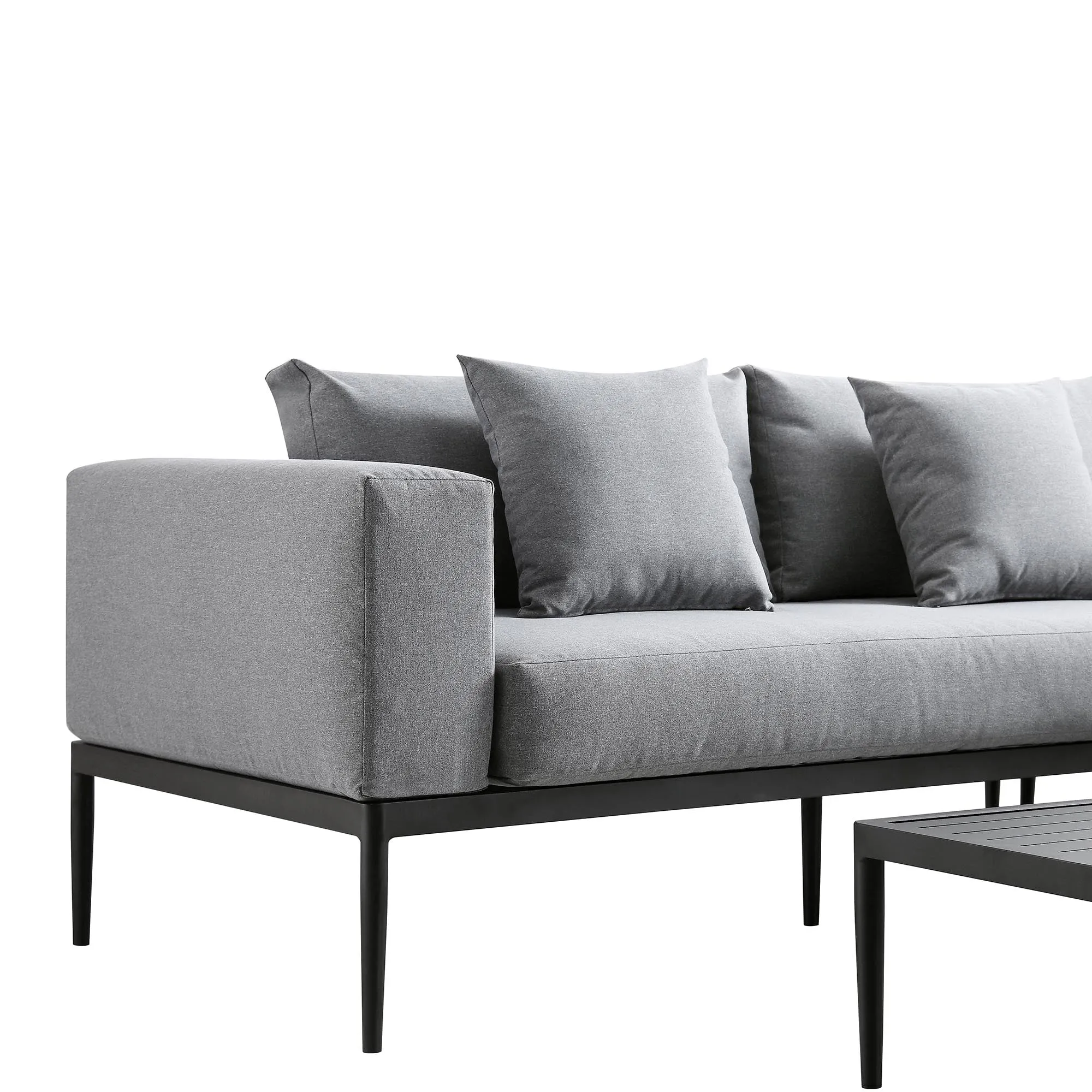 Calabasas Large Outdoor Fabric Aluminium Frame Corner Sofa Set with Coffee Table, Dark Grey