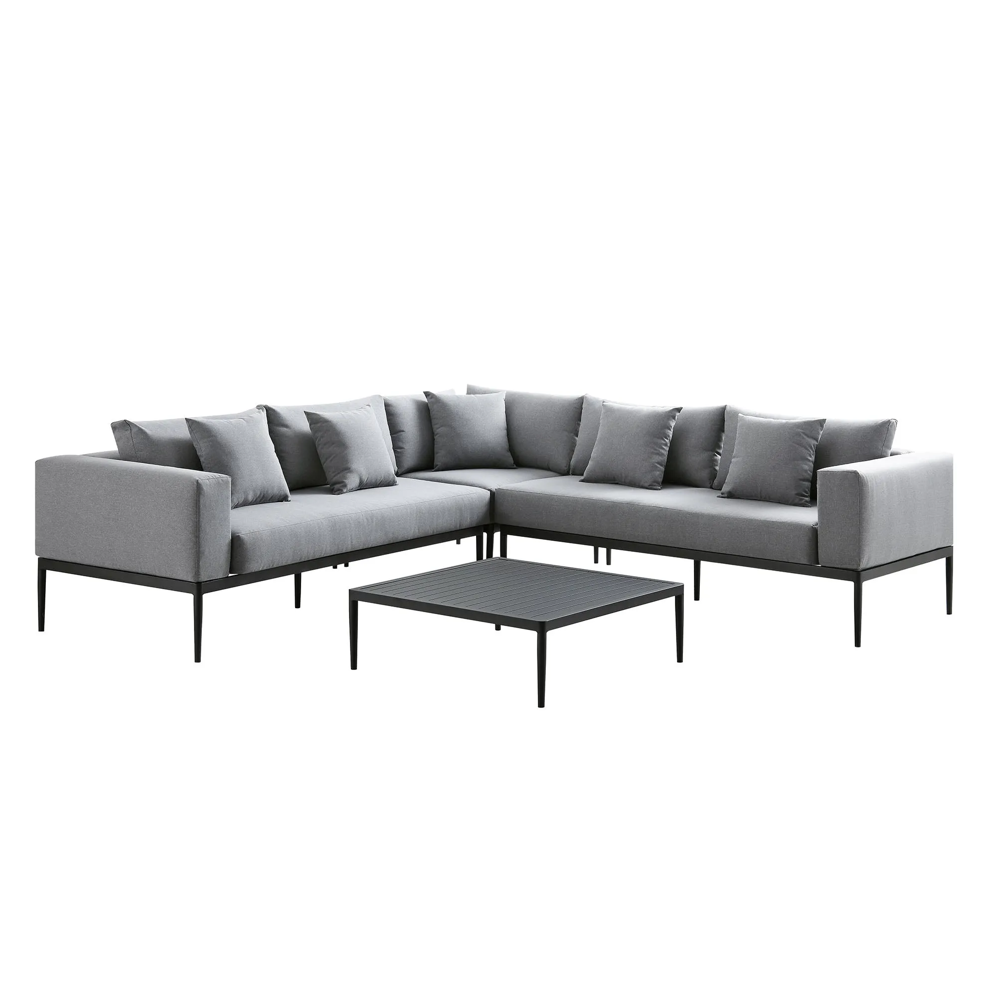 Calabasas Large Outdoor Fabric Aluminium Frame Corner Sofa Set with Coffee Table, Dark Grey