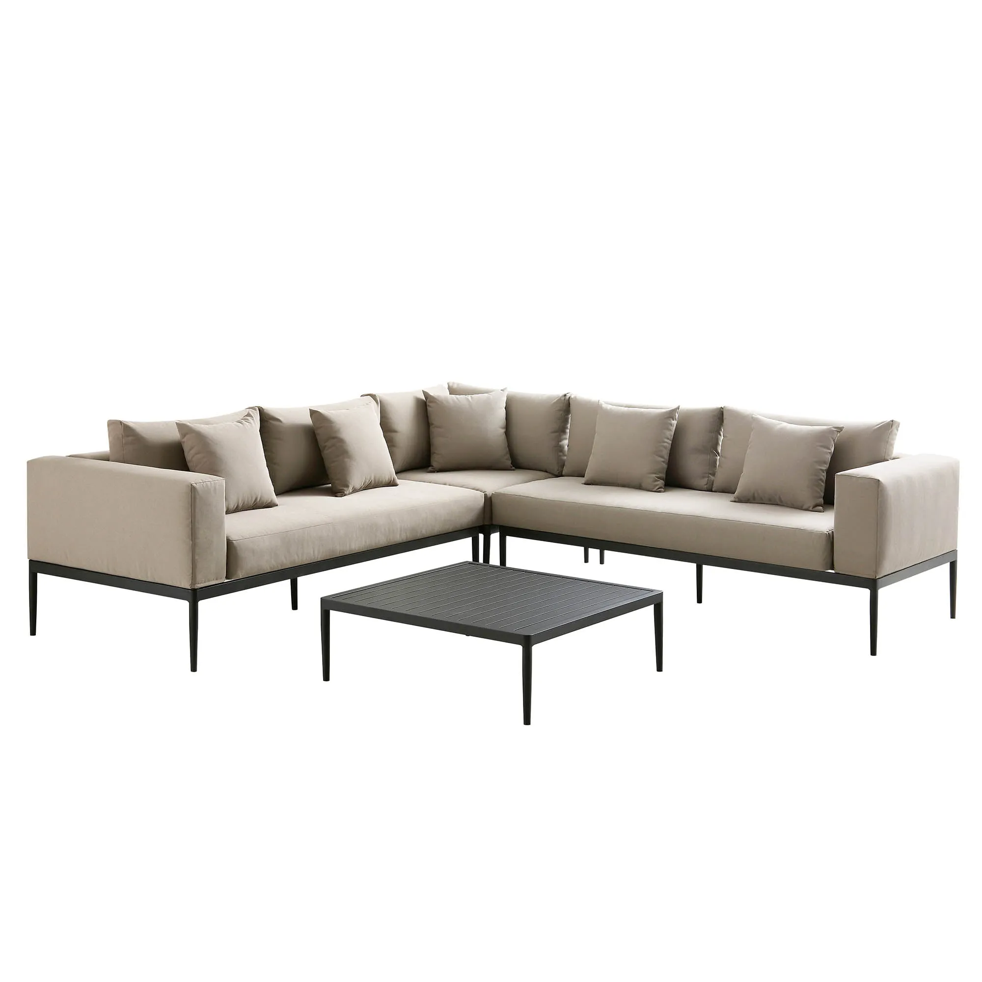 Calabasas Large Outdoor Fabric Aluminium Frame Corner Sofa Set with Coffee Table, Taupe