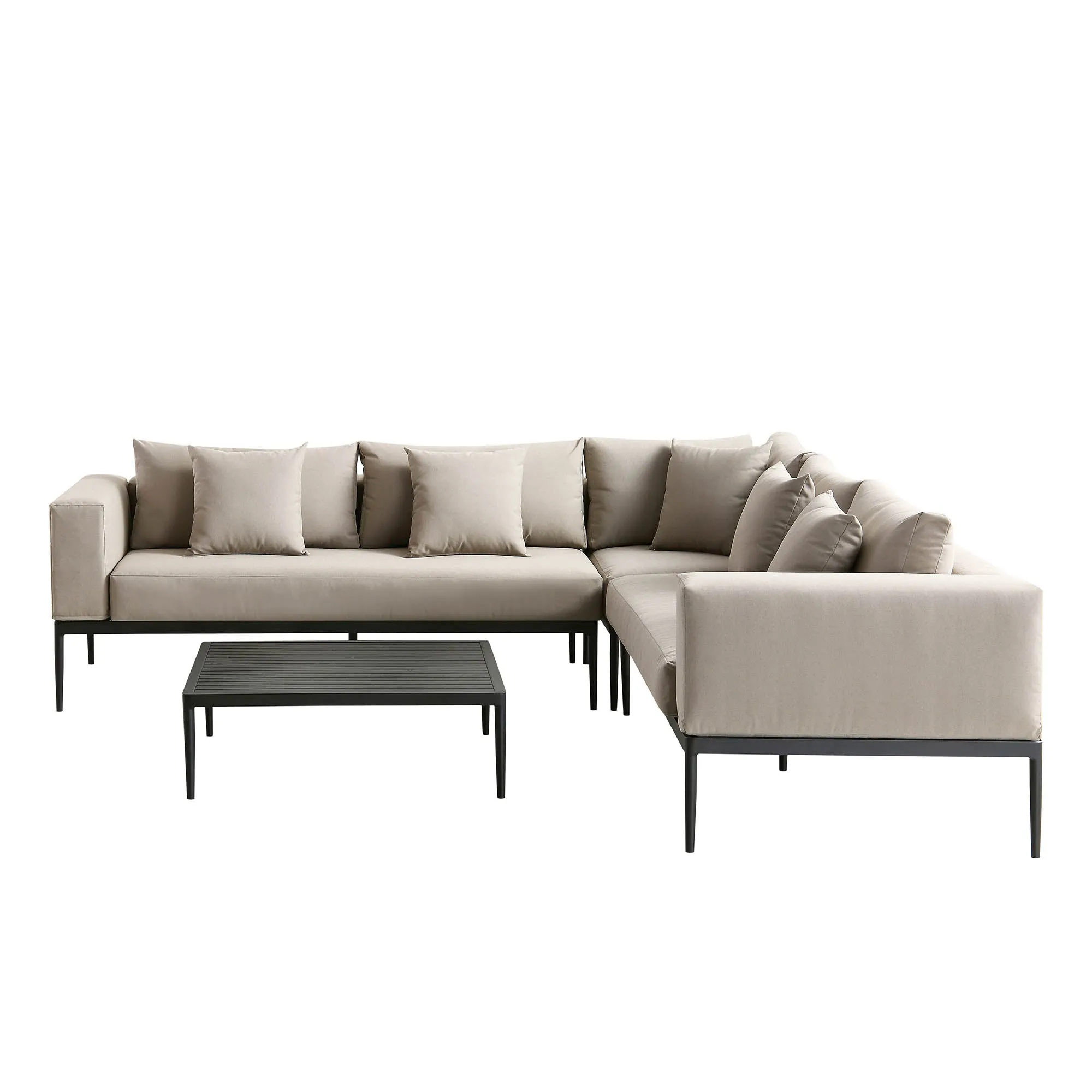 Calabasas Large Outdoor Fabric Aluminium Frame Corner Sofa Set with Coffee Table, Taupe