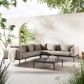 Calabasas Large Outdoor Fabric Aluminium Frame Corner Sofa Set with Coffee Table, Taupe