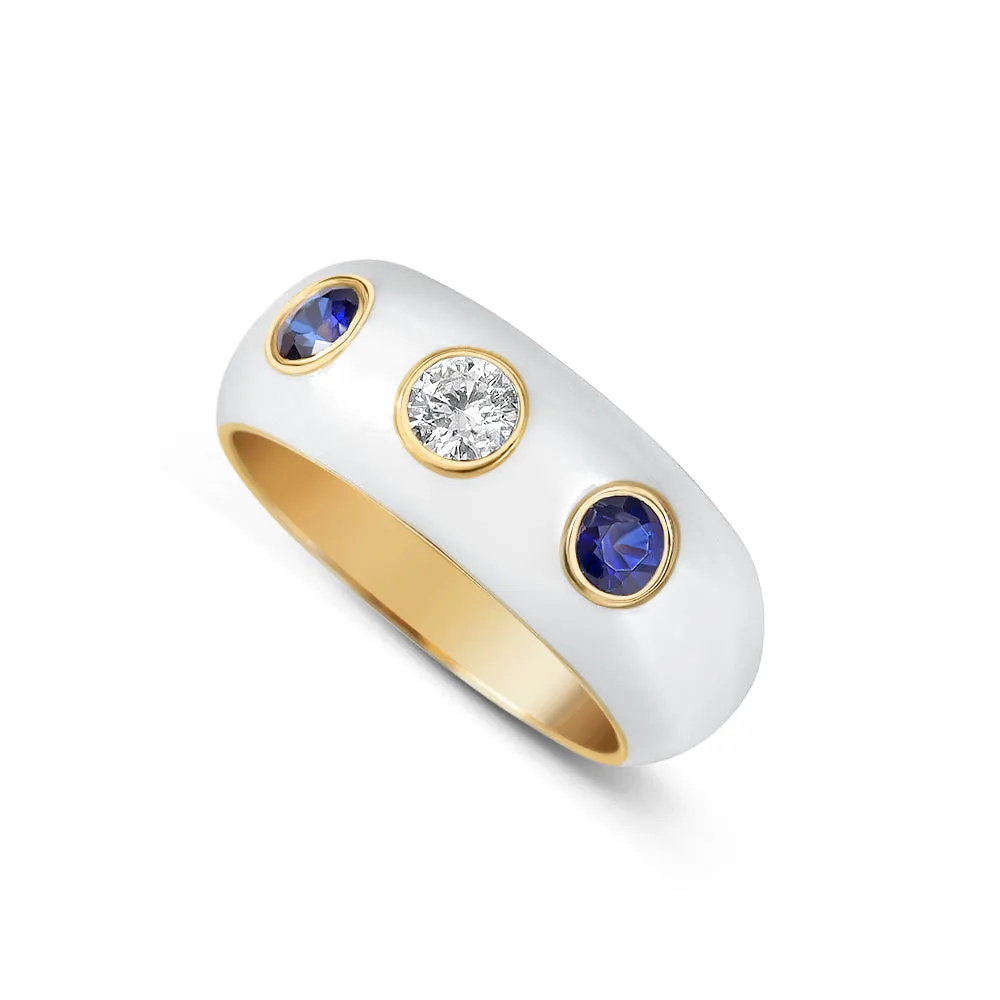 DIAMOND AND GEMSTONE ENAMEL DOME RING