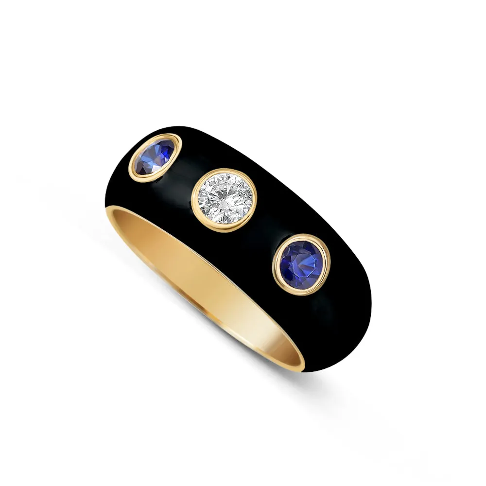 DIAMOND AND GEMSTONE ENAMEL DOME RING