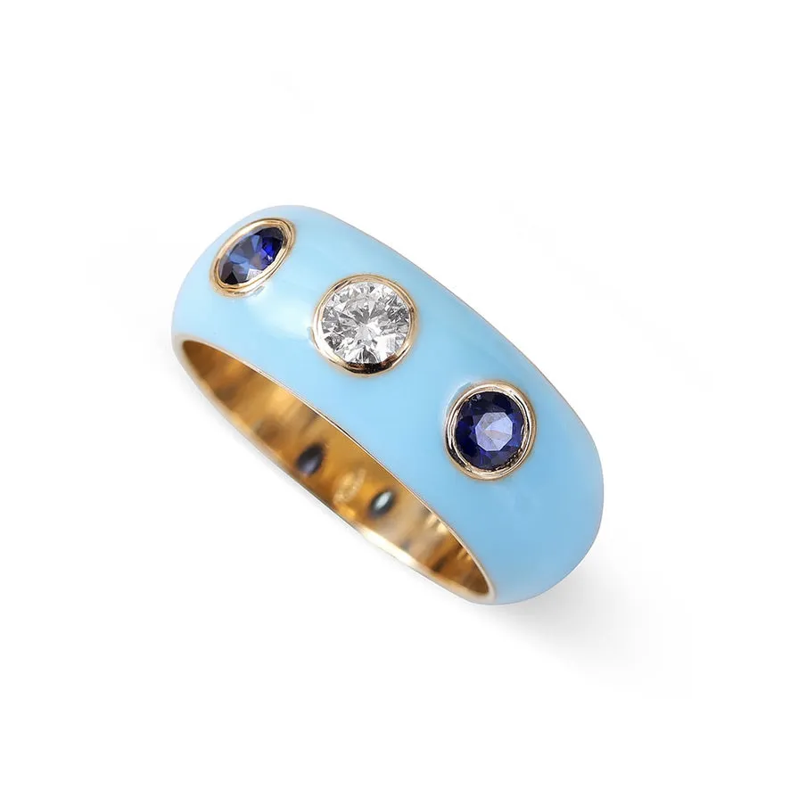 DIAMOND AND GEMSTONE ENAMEL DOME RING