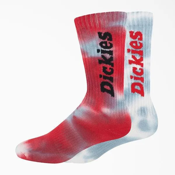 Dickies Tie Dye Crew Socks 2 Pack - Size 6-12 Red - Blue