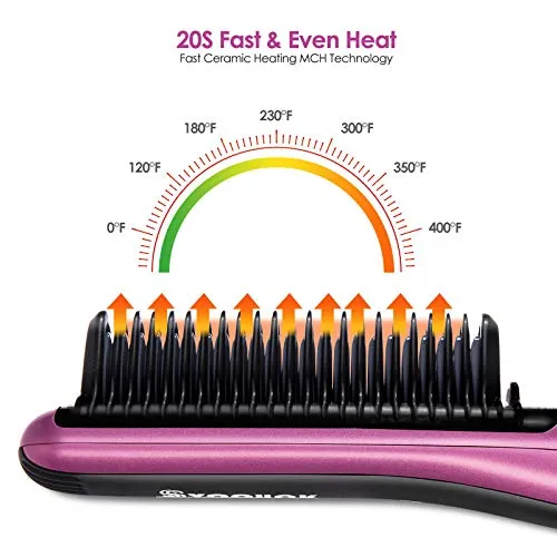 Fast Heating Hair Straightener Brush - Anti Scald Ceramic Straightener Brush,Anti Scald Ceramic Straightener Brush with 6 Temp Settings 20 Minute Auto-Off Straightening Comb for Home,Travel and Salon