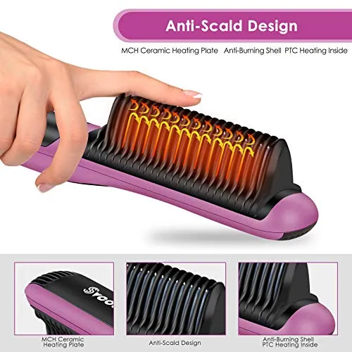 Fast Heating Hair Straightener Brush - Anti Scald Ceramic Straightener Brush,Anti Scald Ceramic Straightener Brush with 6 Temp Settings 20 Minute Auto-Off Straightening Comb for Home,Travel and Salon