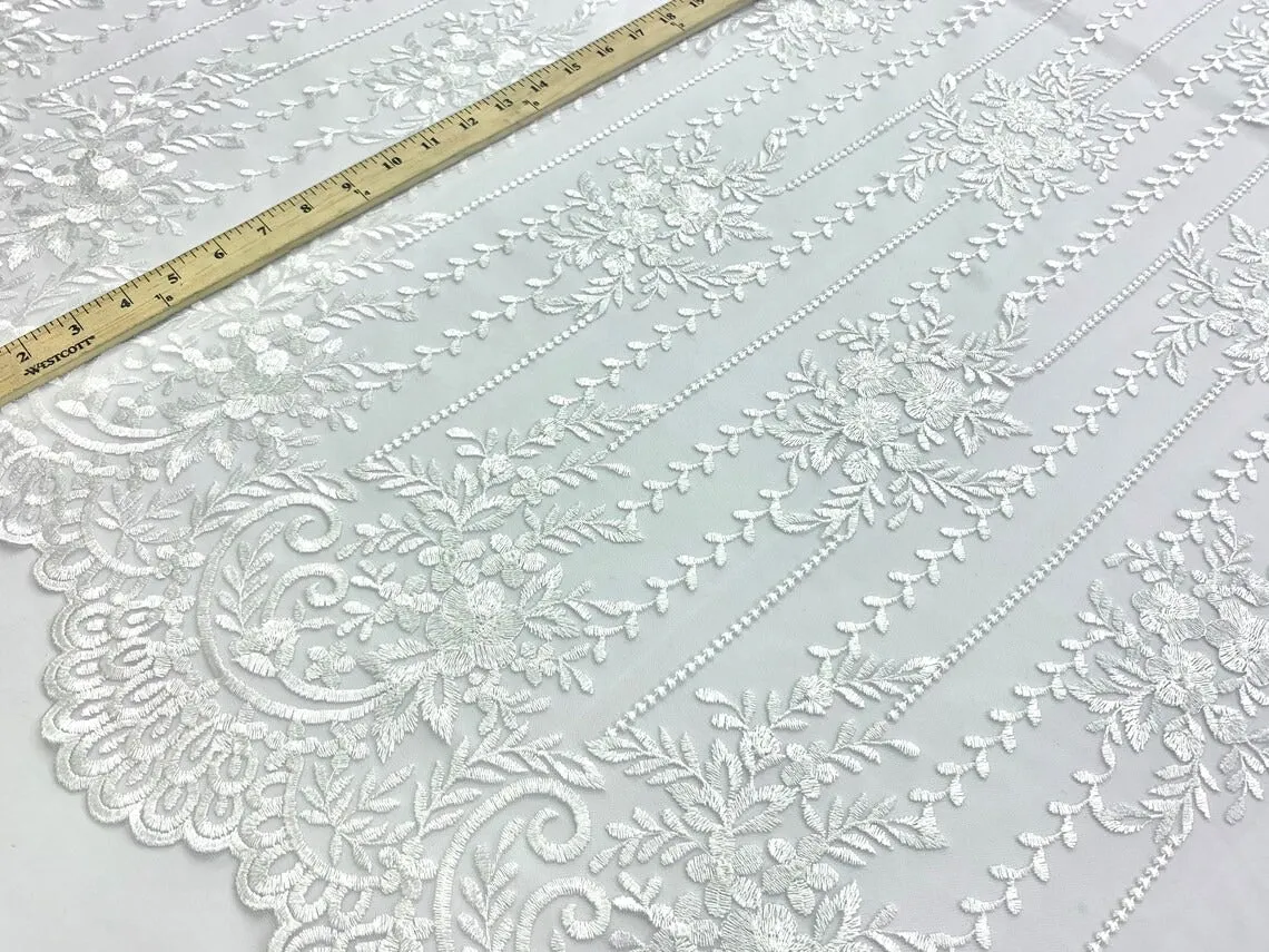 Flowers Floral White Lace Fabric / Embroidery Lace Mesh