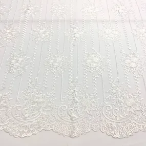 Flowers Floral White Lace Fabric / Embroidery Lace Mesh