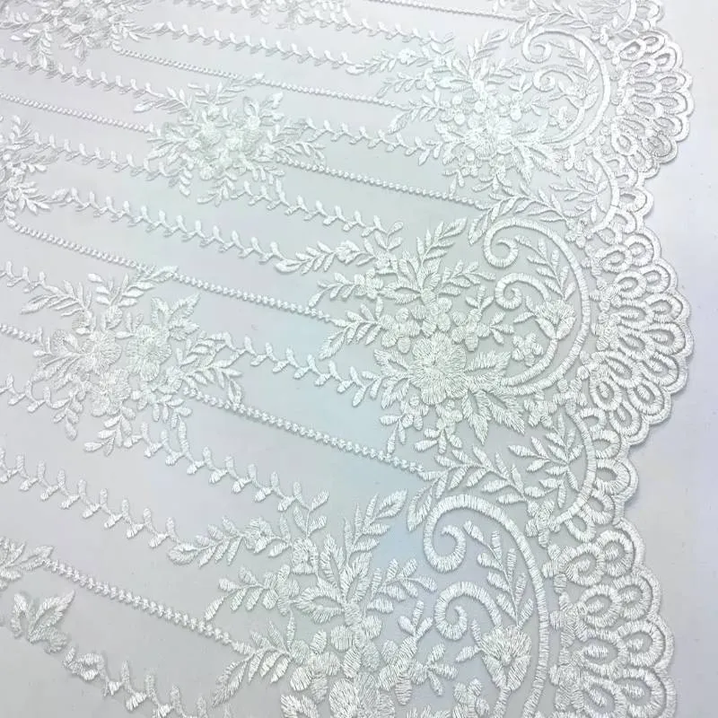 Flowers Floral White Lace Fabric / Embroidery Lace Mesh