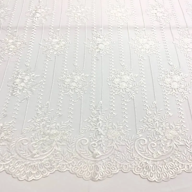 Flowers Floral White Lace Fabric / Embroidery Lace Mesh