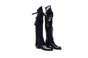 Gucci  - Black Knee High "Devendra" Boots with Fringe (As Seen on Rihanna)  - IT 38