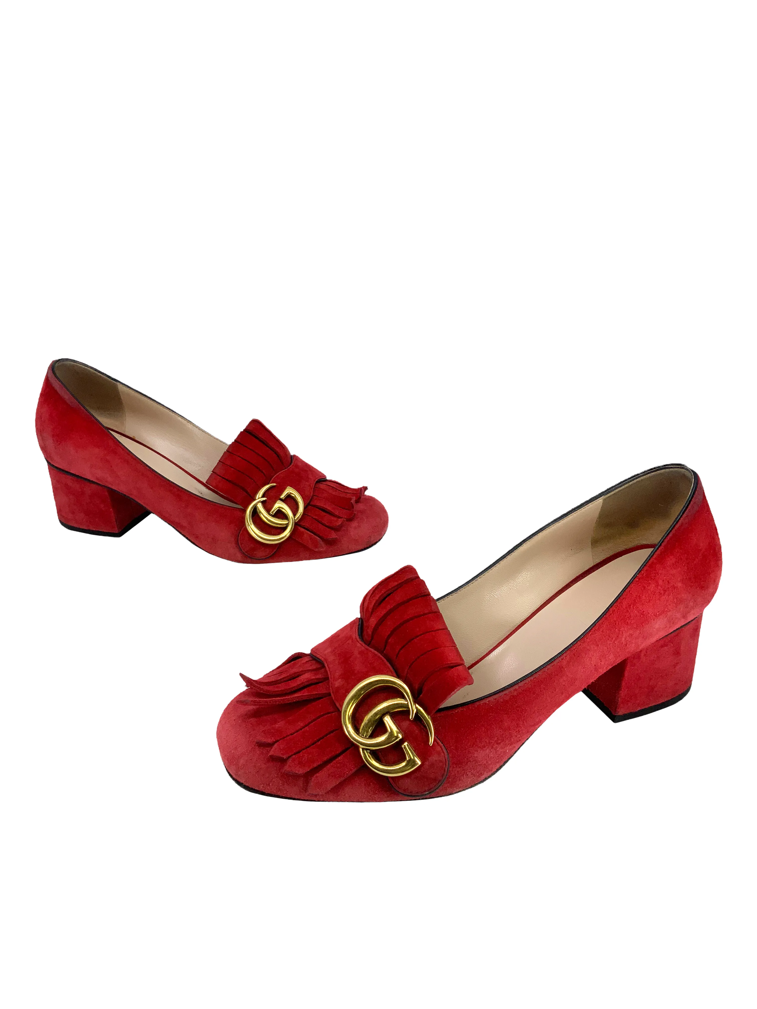 Gucci Marmont GG Suede Block-Heel Pumps Size 6