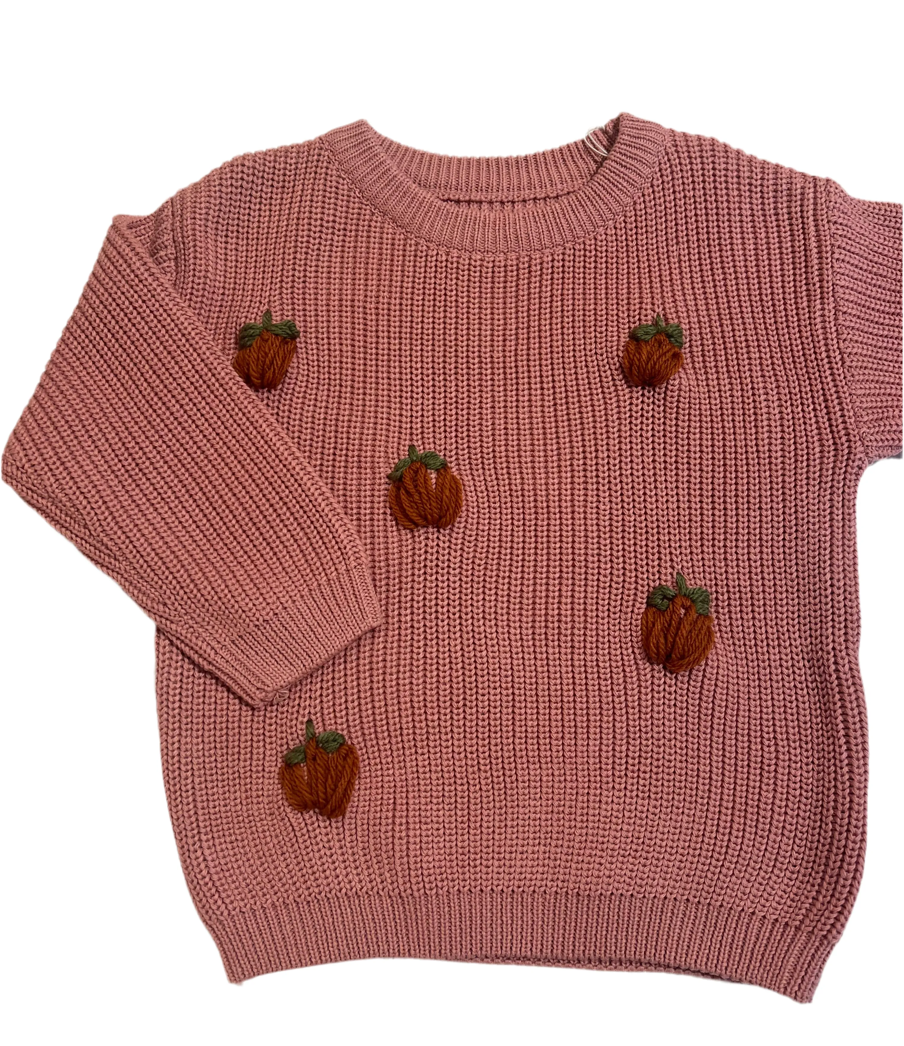 Hand Knit Pink Pumpkin Sweater