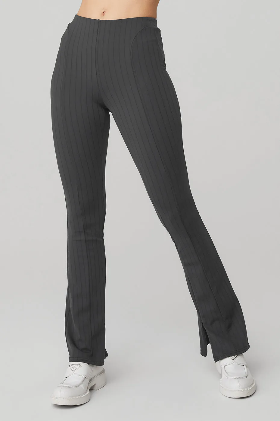 High-Waist Pinstripe Zip It Flare Legging - Anthracite/Black