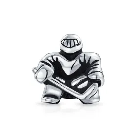 Ice Goalie Sports Team Hockey Player Charm Bead .925Sterling Silver