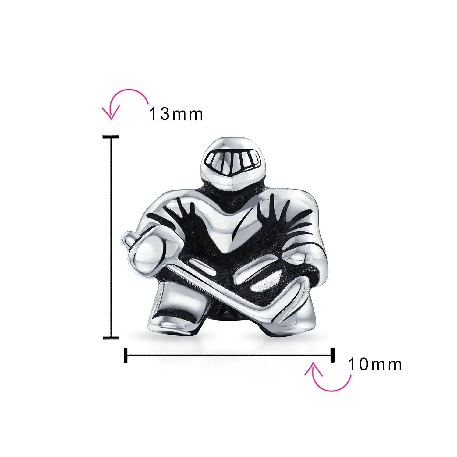 Ice Goalie Sports Team Hockey Player Charm Bead .925Sterling Silver