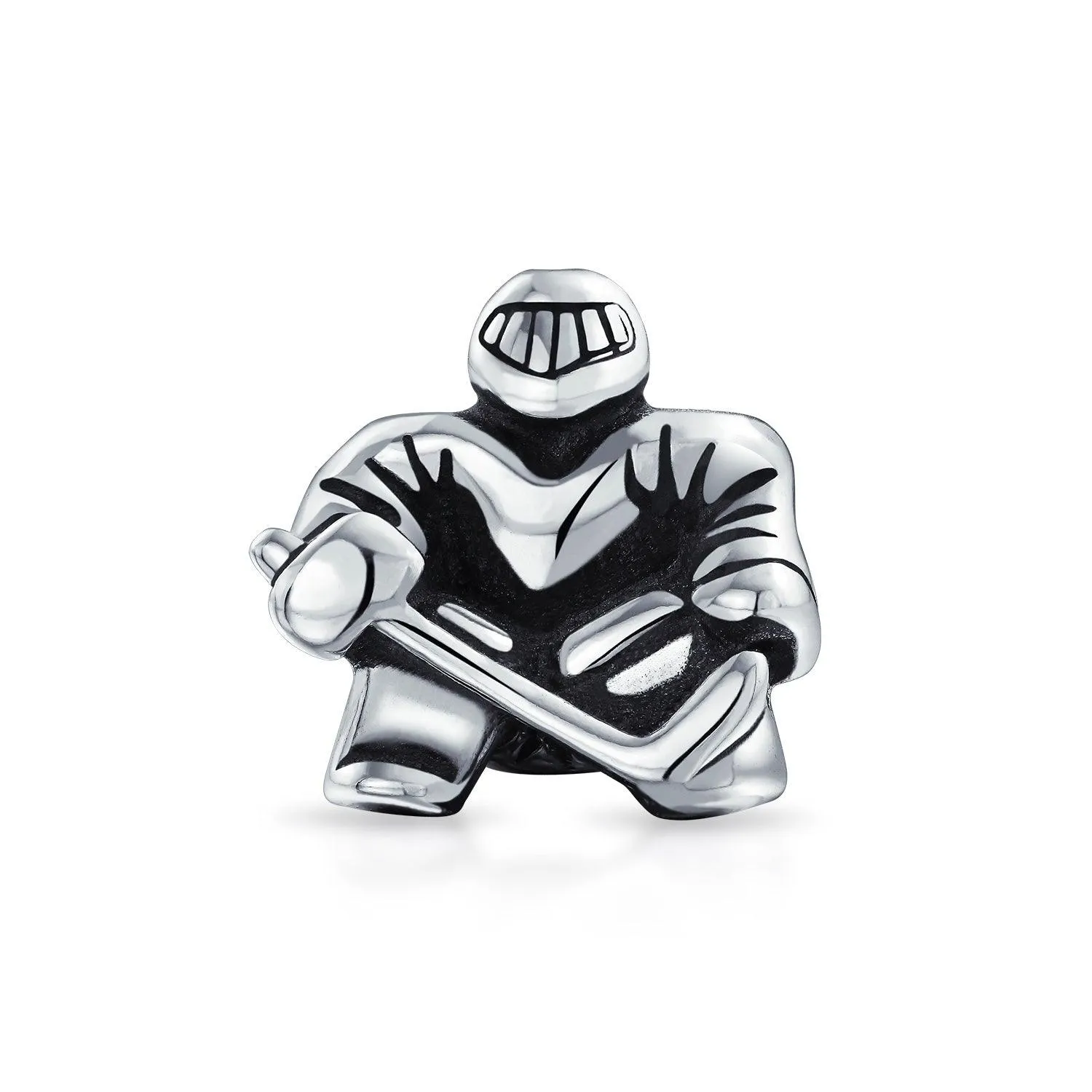 Ice Goalie Sports Team Hockey Player Charm Bead .925Sterling Silver